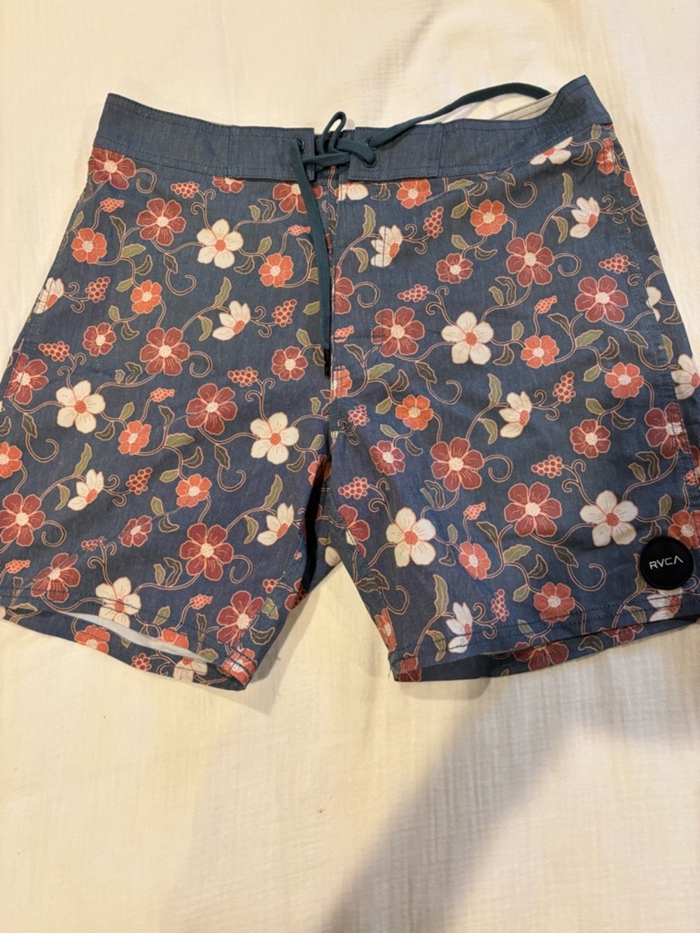 RVCA Navy Floral Swim Shorts with Coral and White Flowers